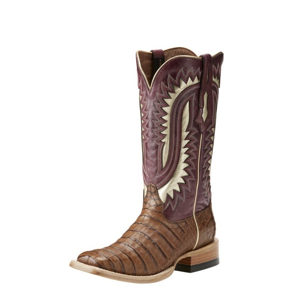 Ariat Relentless Denton Exotic Caiman Belly Cowboy Boots Brown Western Leather 9